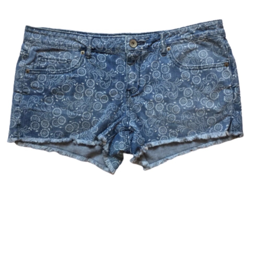 Aeropostale Blue White Denim Raw Hem Mid Rise Shorts 11/12